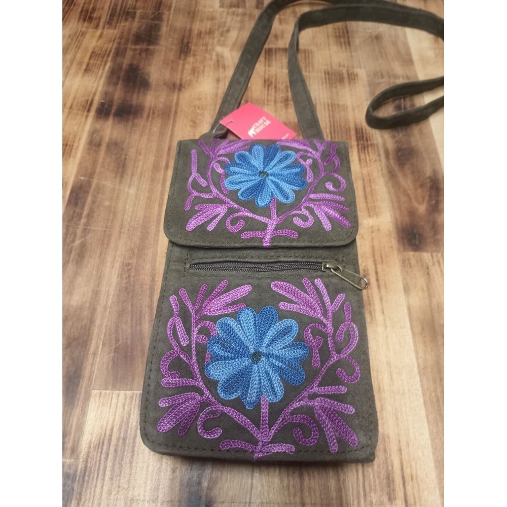 Lambskin Flower Embroidery Kashmir side bag backpack case purse Belt Strap India